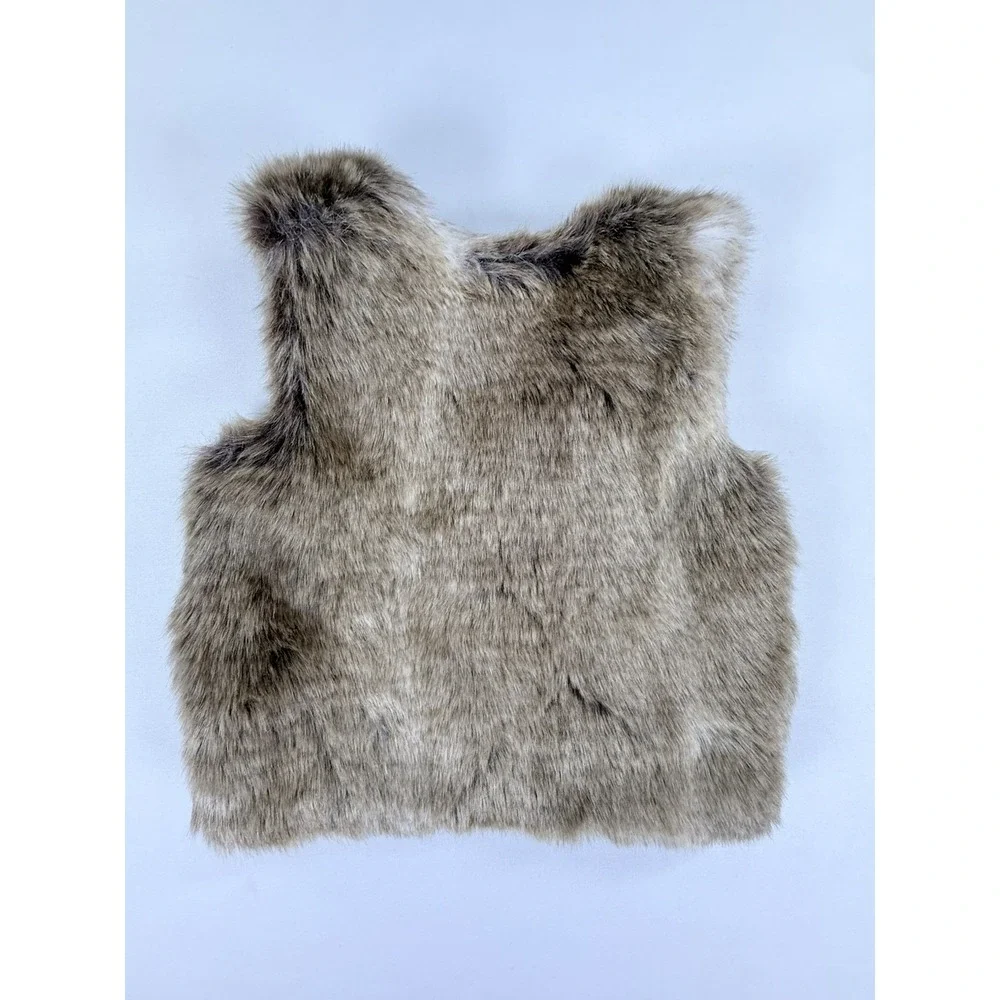 OshKosh B'gosh Girls 2T Brown Faux Fur Vest Polka Dot Lined Fall Winter Holiday